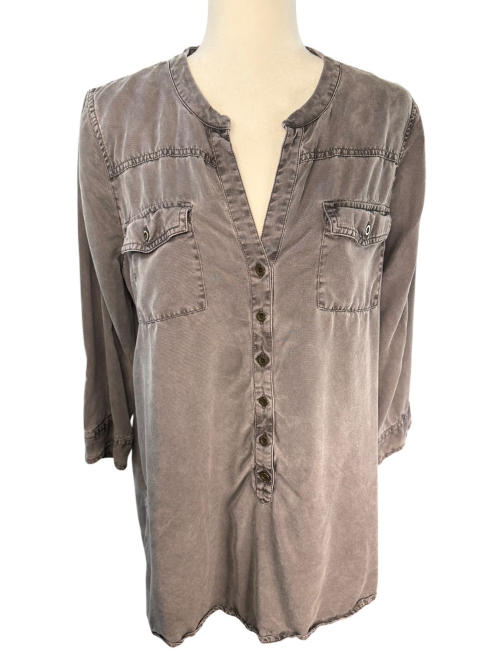 Lucky Brand Utility Tunic Shirt Size Large 3/4 Sleeve